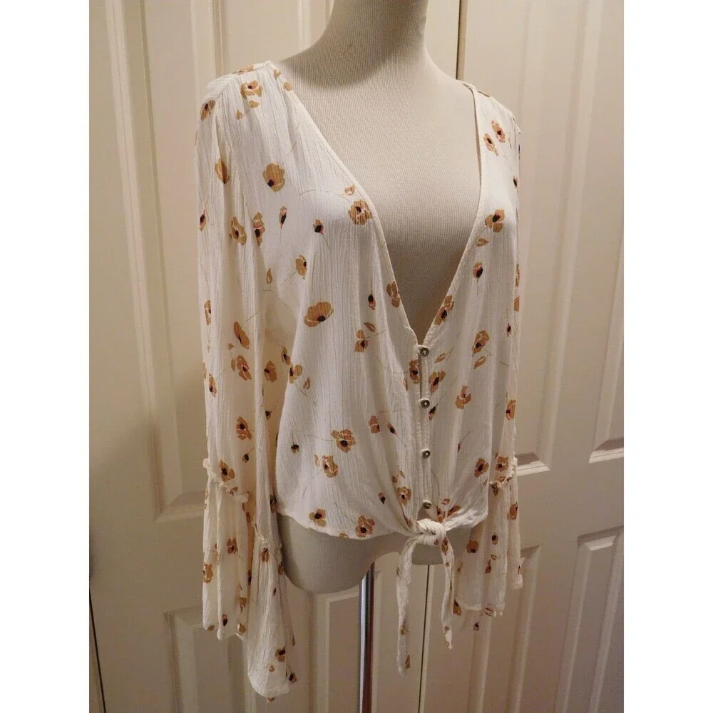 Darling BILLABONG "Lust Wild Top" Tie-Up Crop Top w/Bell Sleeves Size Small - Picture 5 of 12